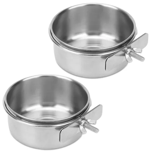 2pcs Stainless Steel Bird Bowls with Clamp, Durable Water Bowl, Feeding Cups, Chinchilla Food Bowl,Bird Cage Feeders and Waterers