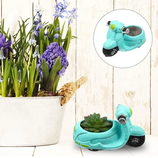 Retro Car Flower Pot Sky-Blue Cement 1Set For Home Decoration