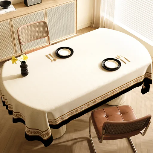 Style B Black And Beige Premium PVC Tablecloth - Oil & Water Resistant Table Cover for Dining Tables (140 x 220 cm)
