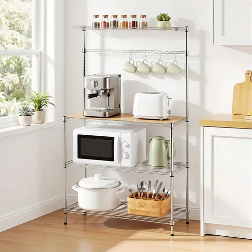 Artiss 4-Tier Metal Kitchen Rack Shelf Silver Storage Shelves Organizer Microwave Stand 90cmx151cm