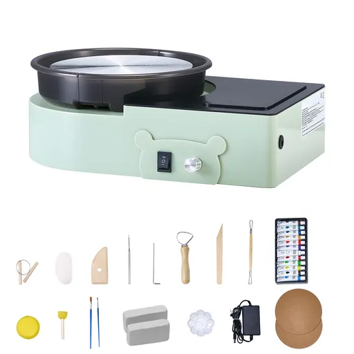 Mini Pottery Wheel, 158 mm Turntable, Forward and Reverse Rotation, Adjustable Speed, Electric Clay Wheel for Kids and Adults, with Clay Shaping Tools, for Home DIY, Pottery Classes, Green