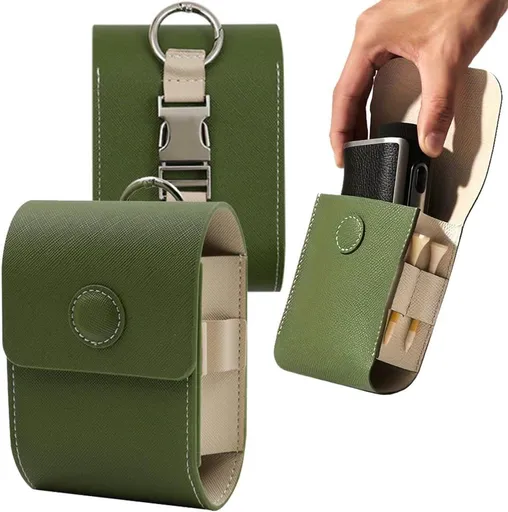 Golf Ball Bag Portable Leather Waist Bag with Belt Clip for Men and Women, Green 12*8.5*5cm