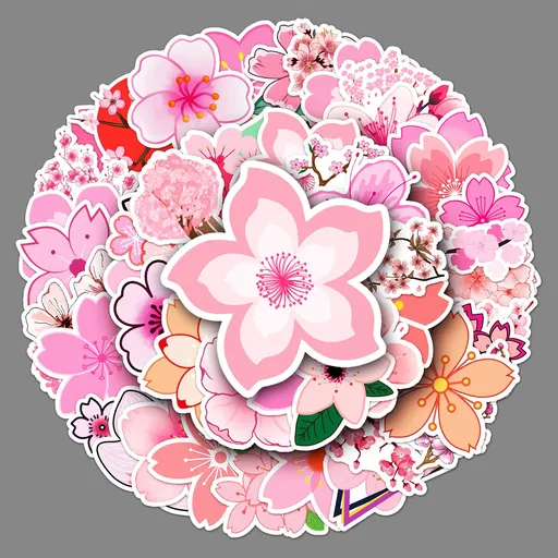 50 Packs Cherry Blossoms Flower Stickers Water Bottles Laptop Phone Motorcycle Computer Guitar Skateboard Hydroflasks Sakura