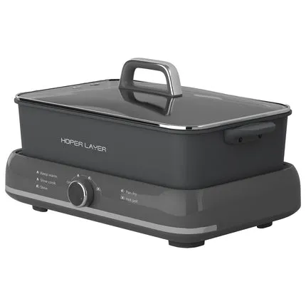 HOPER LAYER Electric Hot Pot 6L – Multifunctional Nonstick Cooker with Grill, Boil, Simmer & Fry Modes 2000W Power, Square Removable Pot