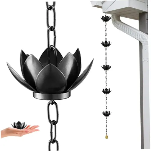 Lotus Rain Chain and a Metal Chain Suitable for Garden Drainage Ditches for Efficient Drainage Systems., 125cm, 50in