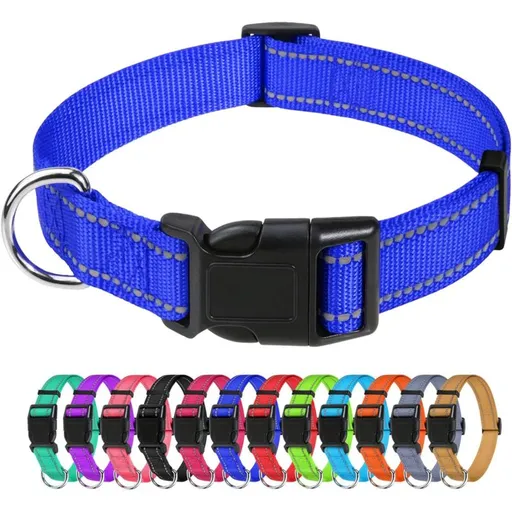 Dog Collar, Classic Adjustable Reflective Nylon Collar Suitable For Medium Dogs, DArk Blue, 2.5Cm Width