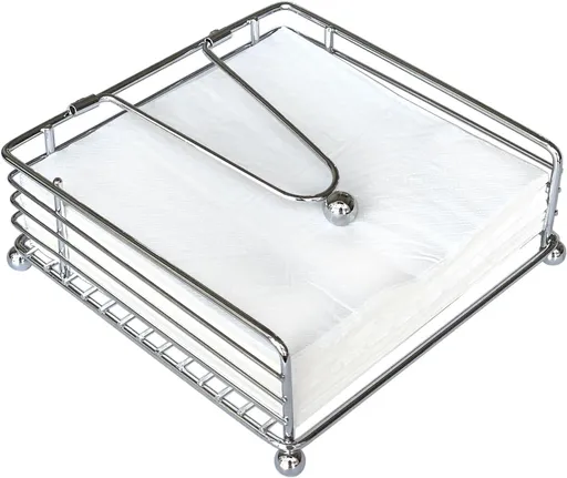Napkin Holder for Table, Flat Napkin Dispenser with Weighted Arm, Square Cocktail Paper Holder of Elegant Rustic Iron for Kitchen Dining Room Decor Restaurant Farmhouse Hotel Party, Silver 18*18*7cm