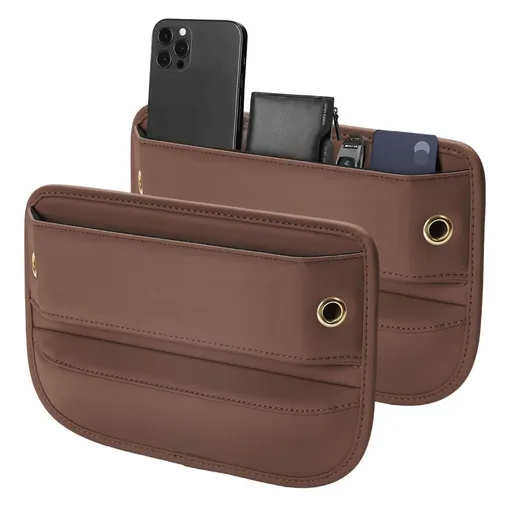Premium Leather Car Seat Gap Filler Organizer (0.2”-1.2" Gaps), Clever Gifts for Car SUV Truck Owners - Brown - Size 2PCS