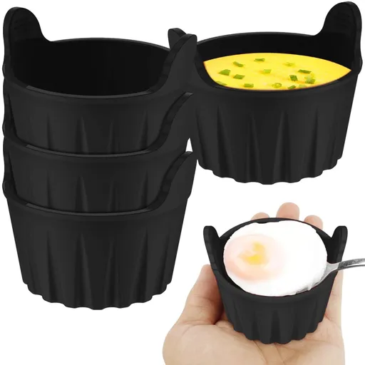1 Piece Silicone Air Fryer Baking Cup, Heat Resistant Ramekin for Eggs, Muffins, Puddings and Cupcakes, 6 x 7.5 cm, Black