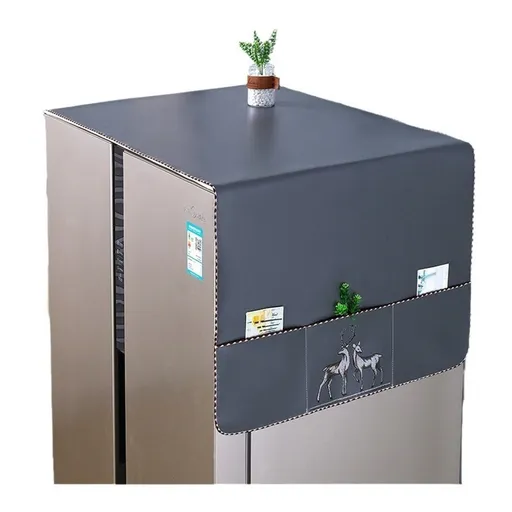 Refrigerator Dust Proof Cover with Storage Pockets Fridge Dust Cover Washer And Dryer Top Cover 65x170 cm (GREY)