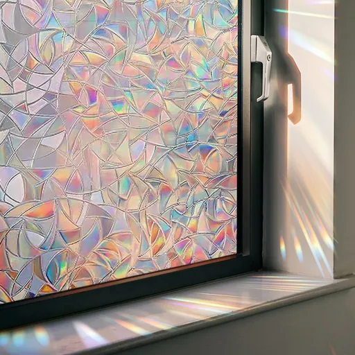 Window Privacy Film, Stained Glass Window Film, Rainbow Decorative Window Cling, Sun Blocking Static Cling Window Stickers