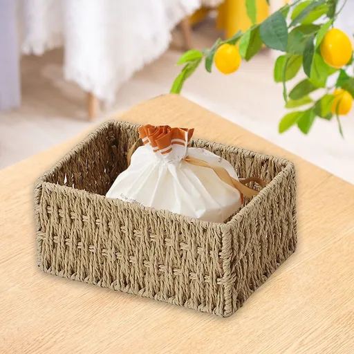 Rattan Storage Baskets, Rectangular Woven Fruit Baskets, Wicker Decoration and Organizer, Natural Storage Box for Bathroom Living Room, 6.29 × 8.85inch