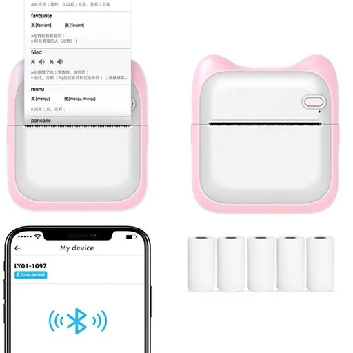 Pocket Bluetooth Thermal Printer Wireless Mobile Inkless Printer for Home Office Pink