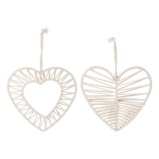 Boho Hanging Wall Decor Set, 2 Pieces Beige Cotton Rope Heart Shapes, Indoor Rustic Decorative Accents for Home