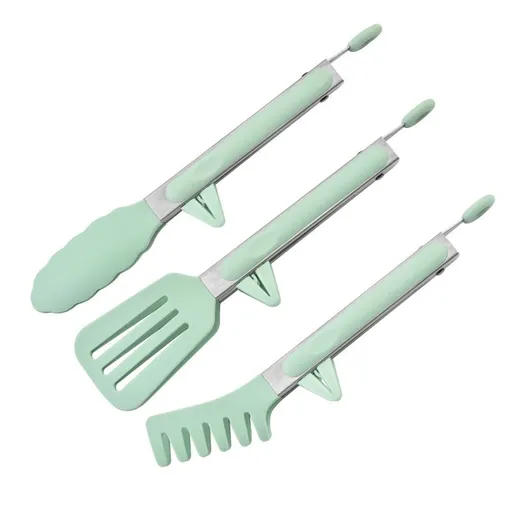 Kitchen Tongs for Cooking, 9 Inch Small Silicone Tongs, Food Grade Mini Serving Tongs with Silicone Tips, Set of 3, Green