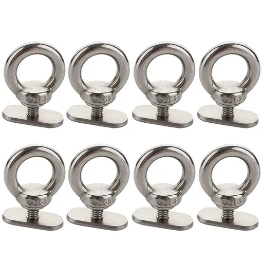 8 Pack Full 316 SS, Track Mount Tie Down Eyelet, Hold Bungee Cord or Ropes Up to 0.6", Marine Hardware