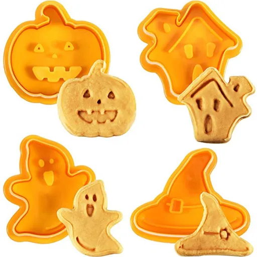 Halloween Cookie Stamp Set 4 Piece Food Grade Silicone 3D Plunger Cutter for Biscuits and Pastries