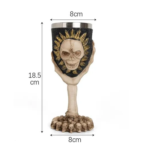 Resin Sun‑Framed Skull Goblet 2 PCS, Retro Relief Sculpted Cup, Stainless Steel Inner Insert, Desktop Ornament for Christmas & Halloween