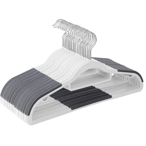 Pack of 30 Coat Hangers, Heavy-Duty Plastic Hangers, Space-Saving Clothes Hangers, 360° Swivel Silver Hook, White and Dark Gray
