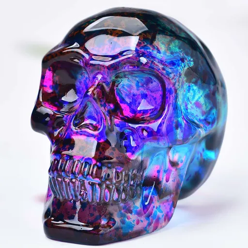 Crystal Skull Head Statues Skull Figurines Glass Skull Gemstone Halloween Decor Gifts for Women Plating Blue