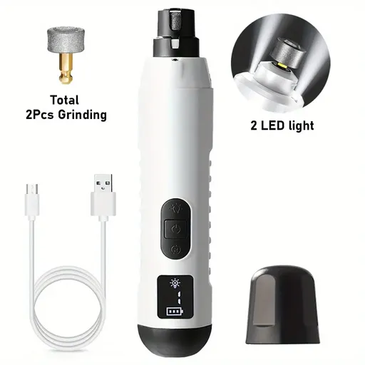 5-Speed Pet Nail Grinder with 2 LED Lights - Painless Electric Nail Clipper for Cats & Dogs, Quiet Paw Grooming & Trimming Tool/white