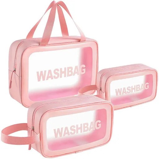 3 Different Size Make Up Bags with Handle, Large Capacity Translucent Waterproof Travel Cosmetic Bags
