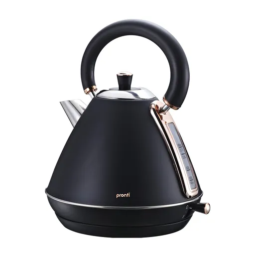 Electric Kettle 1.7L Stainless Steel with Rose Gold Trim Black