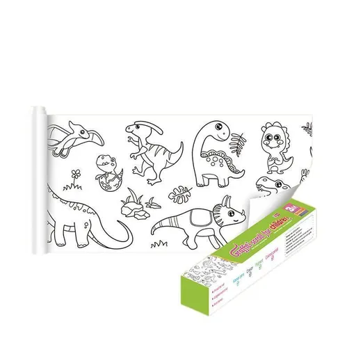 3M DIY Colouring Paper Roll with 12 Colour Pencils Cartoon Doodle Set - Dinosaur Land(With 12PCS Colored Pencils