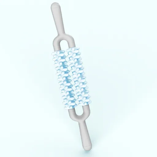 Blue and Grey Dual Row Spiky Muscle Roller Stick - Deep Tissue Massager for Back and Leg Recovery