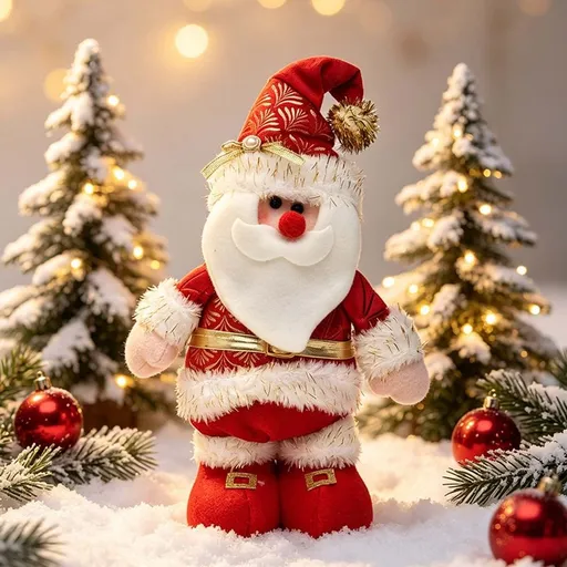 Christmas Standing Figurines Santa Claus, Stuffed Holiday Tabletop Decorations With Fabric Details for Home Mantel Fireplace Shelf Window Party Decor 15 inch