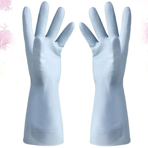 1Pair Blue Durable Waterproof Gloves Protective Dishwashing Mitten for Home Use