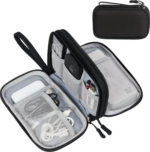 Cable Organizer Storage Bag 3 Layers - Cable Organizer Bag - Waterproof / Wear-Resistant - Cable Electronics Organizer - Cable Bag - Luxury Organizer For Cables And Accessories - Compact Cable Bag - Cable Organizer - Data Cable Organizer - Black - Tr