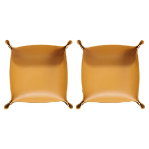 2pcs PU Leather Tray Unisex Folding Small Catchall Tray Portable Entryway Table Tray Nightstand Bedside Desk Tray for Key Wallet Watch Coin Jewelry Dice, Yellow