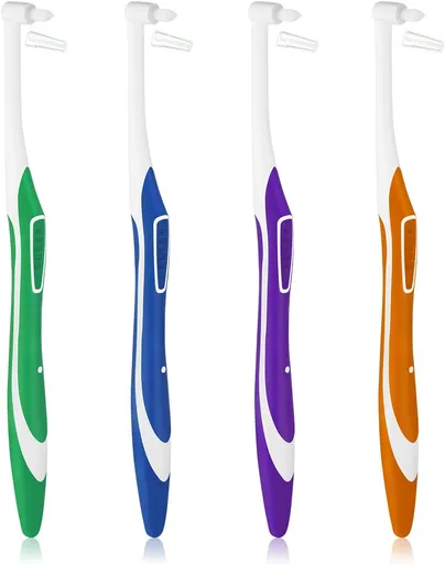4pcs Tuft Toothbrush Single Tufted Slim Interspace Teeth Brushes End-tuft Tapered Compact Soft Dental Brushes for Detail Cleaning (Green + Blue + Yellow + Purple)