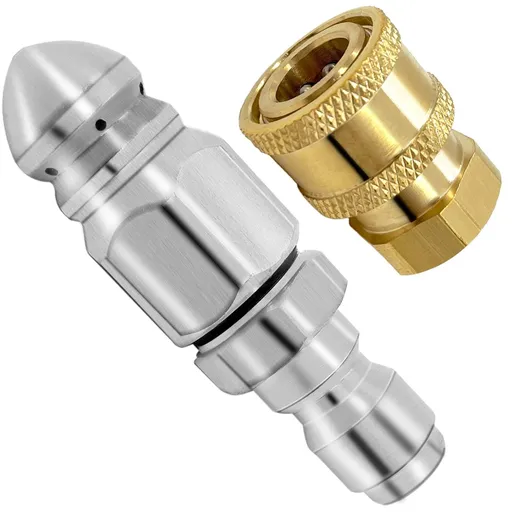 2 Pack 5000 PSI Sewer Jet Nozzle Stainless Steel 1/4 Inch Pressure Washer Drain Jetter Hose Nozzle and Brass Fittings Quick