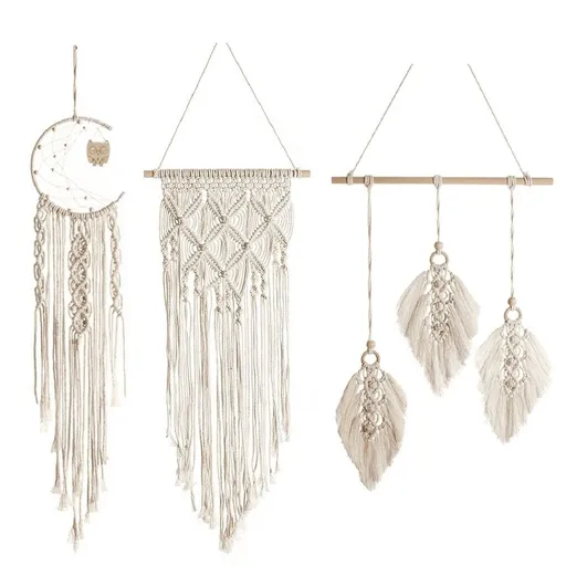 Wall Decor Moon Dream Catcher Macrame Woven Wall Hanging Boho Home Decor Wall Art Beautiful Apartment Dorm Room Decor (Beige)