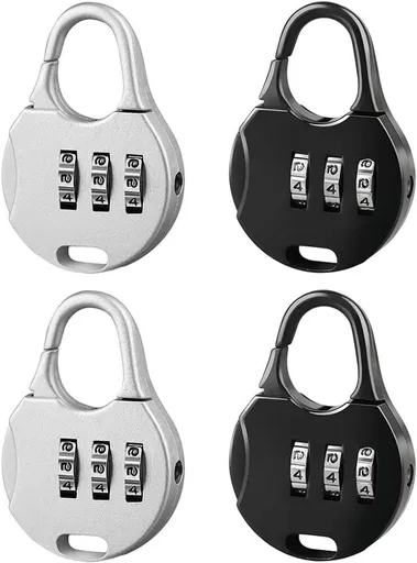 Allecto Plus - Mini Combination Lock for Suitcase Backpack Travel Bag - 3-Digit Padlock - 4 Pieces Black Silver - Adjustable - Jewelry Box Locks - Round