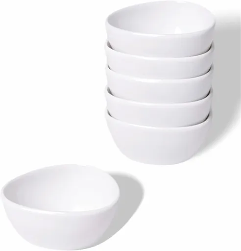 Mini Ceramic Ramekins Souffle Dishes 1.5 OZ, Small Dipping Bowls, Sauce Dip Bowls for Kitchen Serving Sauce Condiments, Oven & Microwave Safe, Set of 6, White