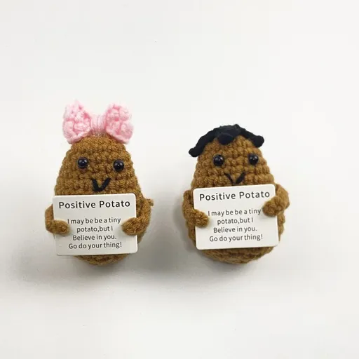 Funny Positive Potato 3 inch for Home Decor Products, Handmade Knitted Positive Corn Toy Positive Card Creative (2Pack Potatoes)