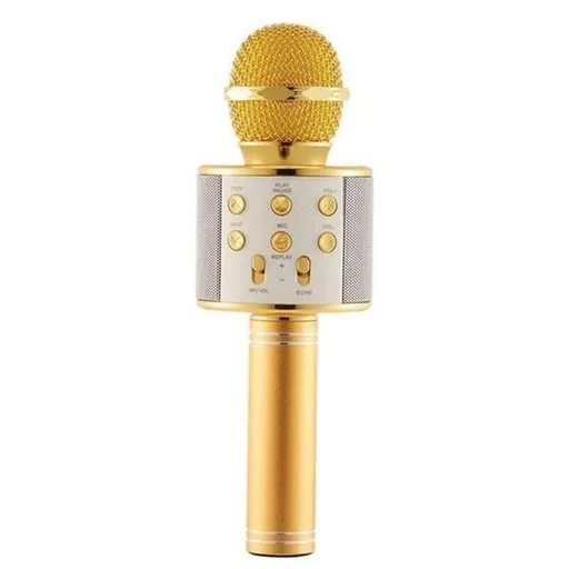 Handheld Wireless Bluetooth Microphone with Speaker for IOS Android Phone Computer 1800mAh Battery Gold