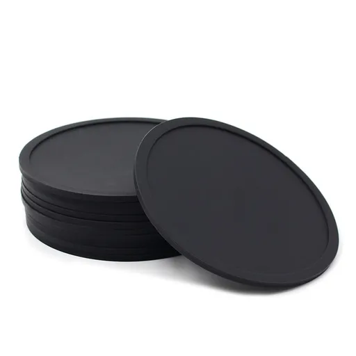 Silicone Coaster Round 10cm Non Slip Dingshuai Black 10x0.3cm thin section