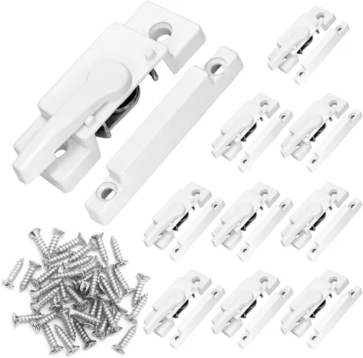 10 Pack Sliding Window Sash Locks, Cam Action White Double Hung Window Sash Lock for Vertical and Horizontal Sliding Windows