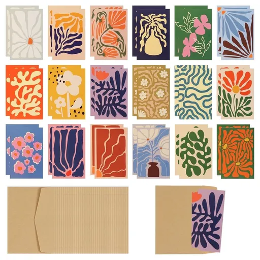 36 Pack Matisse Style Greeting Cards with Envelope 18 Floral Design Blank Note Card for All Occasion 7.87x5.91 Inch