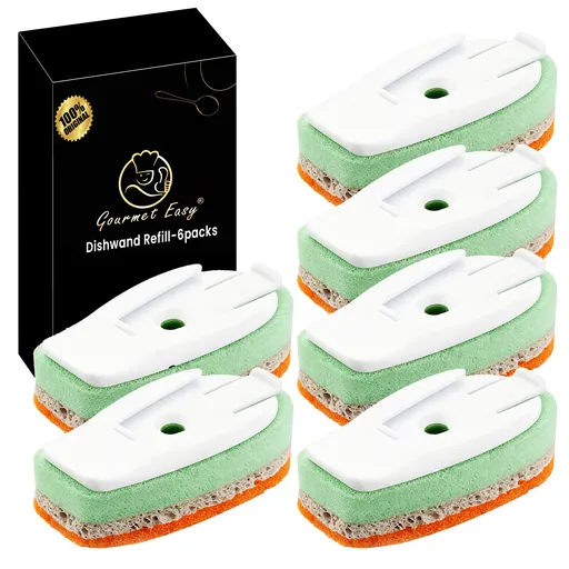 Gourmet Easy Dishwand Sponge Refills for Soap Dispenser, Non-Scratch, 6Pack