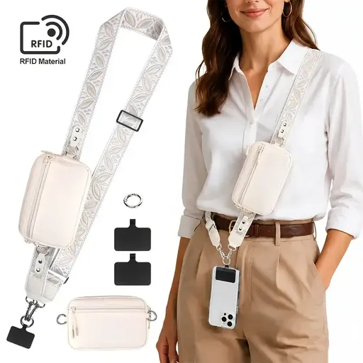 🌟 Fashion Multi-Functional Phone Crossbody Bag | RFID Anti-Skimming Wide Strap Mini Pouch, Essential for Light Travel/off-white