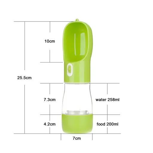 Pet Water Bottle with Integrated Feeder, Green