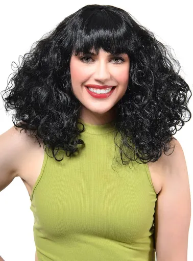 Costume Wig Womens Curly Shoulder Length Black with Bouncy Curls