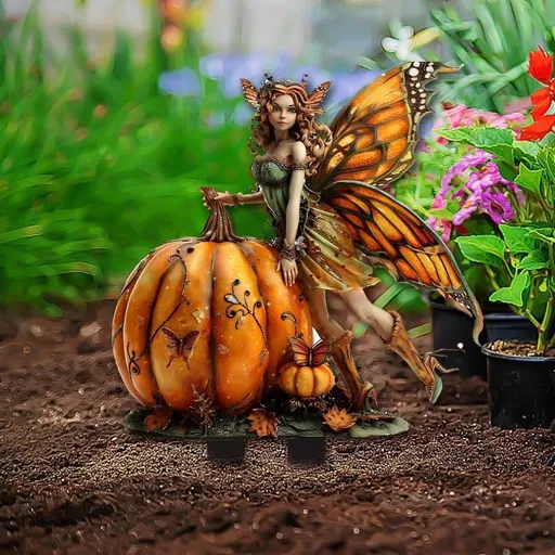 Fairy Witch with Pumpkin Acrylic Decorative Plug in Decoration, Indoor/Outdoor Decor for Fairy Gardens, Halloween, and New Home Owners