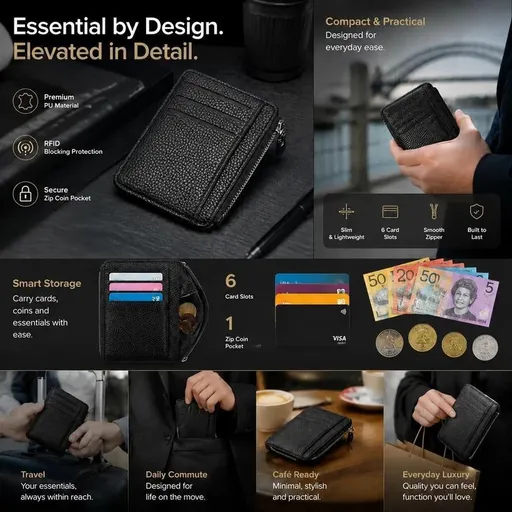 Black Vertical Lychee Grain Zipper Card Holder Large Capacity Multi Card Slots Coin Purse