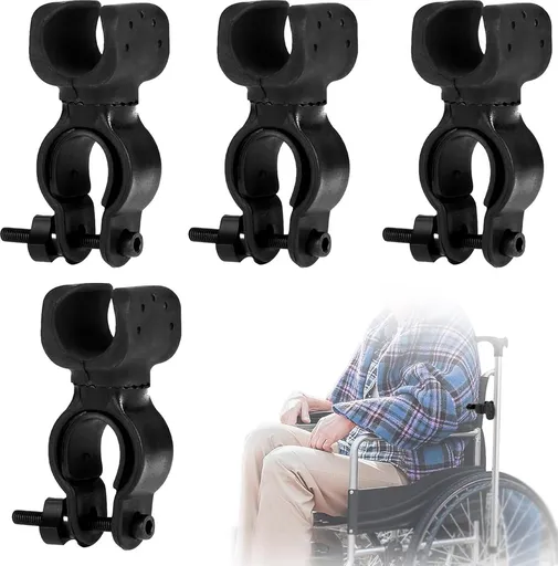 Cane Holder - Crutch Holder - 4 Pieces - For Mobility Scooter Wheelchair Bicycle Rollator - Crutch Holder - Stick Holder - Walking Stick Holder - Universal Crutch Cane Bracket - For Crutches For Mobility Scooter, Assisted Rollator, Wheelchair, Electr
